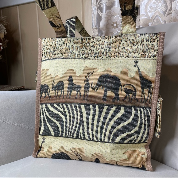 Vintage African Safari Themed Tapestry Tote Bag Purse Benjamin Jordan - Picture 4 of 7